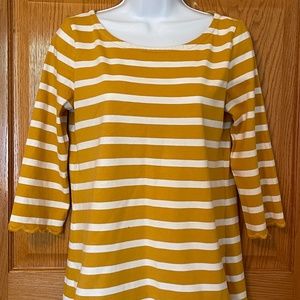 Talbots Gold with White Stripes and Scalloped Hem Size Petite Small